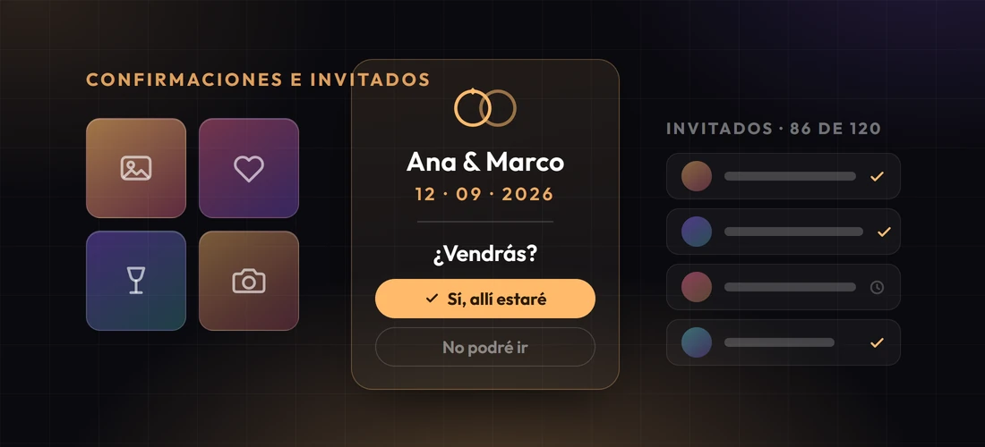 Invitación de boda con confirmación de asistencia y lista de invitados